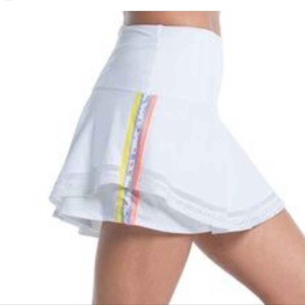 Lucky in Love White Flared Mini Skirt with Yellow and Coral Stripe